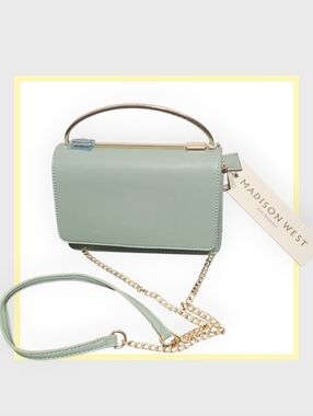 Madison West Mint Green Leather Top-Handle Crossbody with Gold Chain